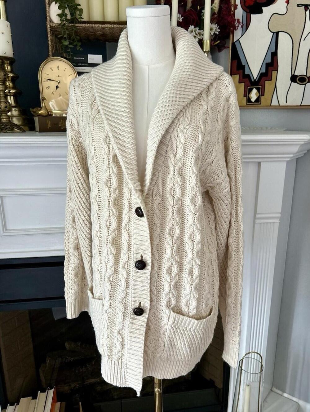Market & Spruce Cardigan Sweater Womens Medium Cable Knit Shawl Collar